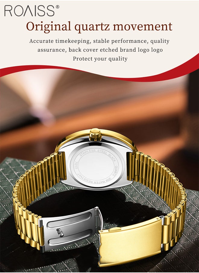 Women's Retro Quartz Watch,Analog Display Round Gold Dial with Zircon Decoration, Luxury Waterproof Steel Band Wristwatch as Gift for Ladies
