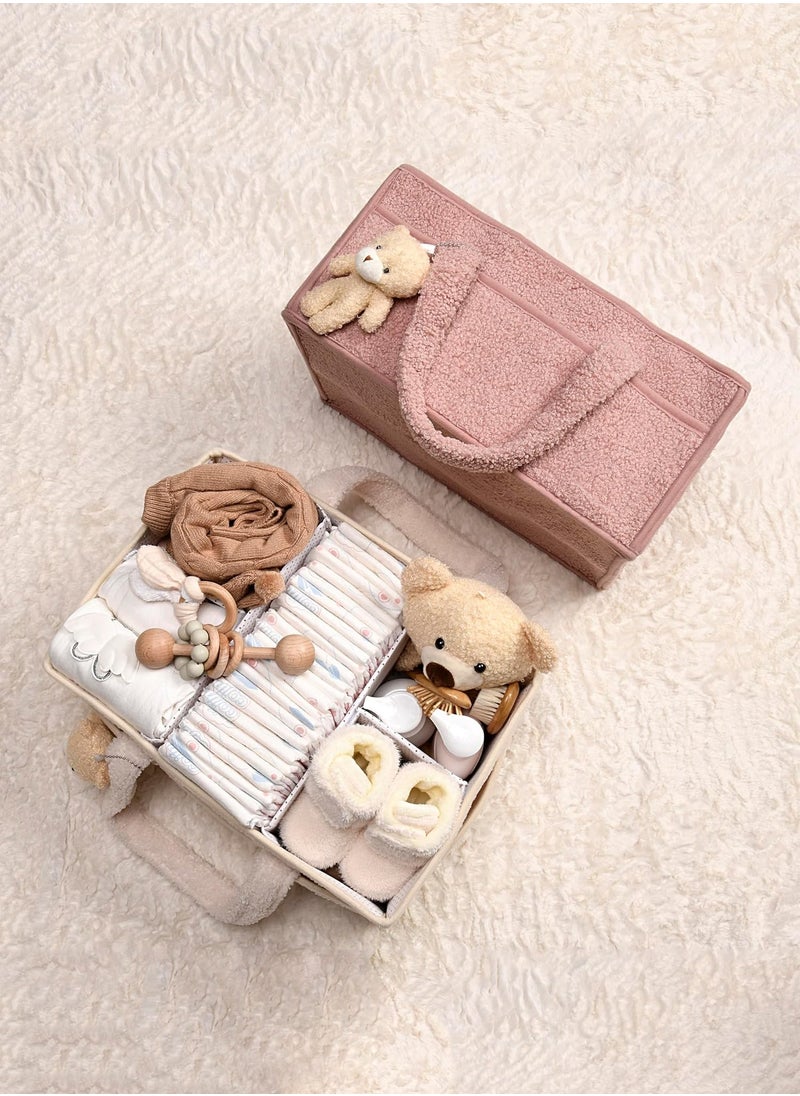 Baby Diaper Caddy Organizer for Changing Table, Baby Storage Basket for Diapers and Baby Wipes, Gift for Baby Shower, Car Caddy Organizer, Nursery Diaper Organizer, Portable Diaper Storage