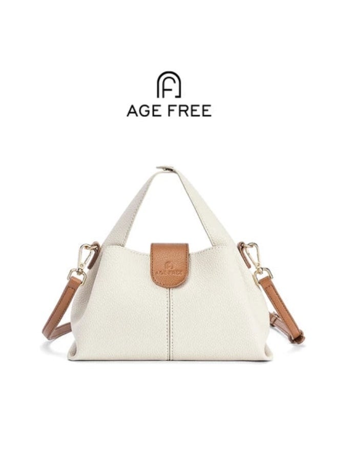 AGE-FREE DUMPLING STYLE HANDBAG – OFF-WHITE WITH BROWN | UNIQUE, SIMPLE & CUTE CASUAL BAG FOR GIRLS AND WOMEN