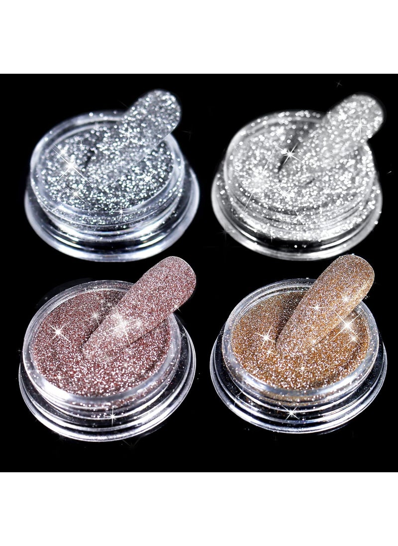 Allstarry Diamond Nail Glitter 4 Colors Sparkling Korea Reflective Diamond Glitter Dust Shiny Powder Pigment Nail Supplies for Nail Art Gel Polish Disco Party Nightclub Wedding Crafts