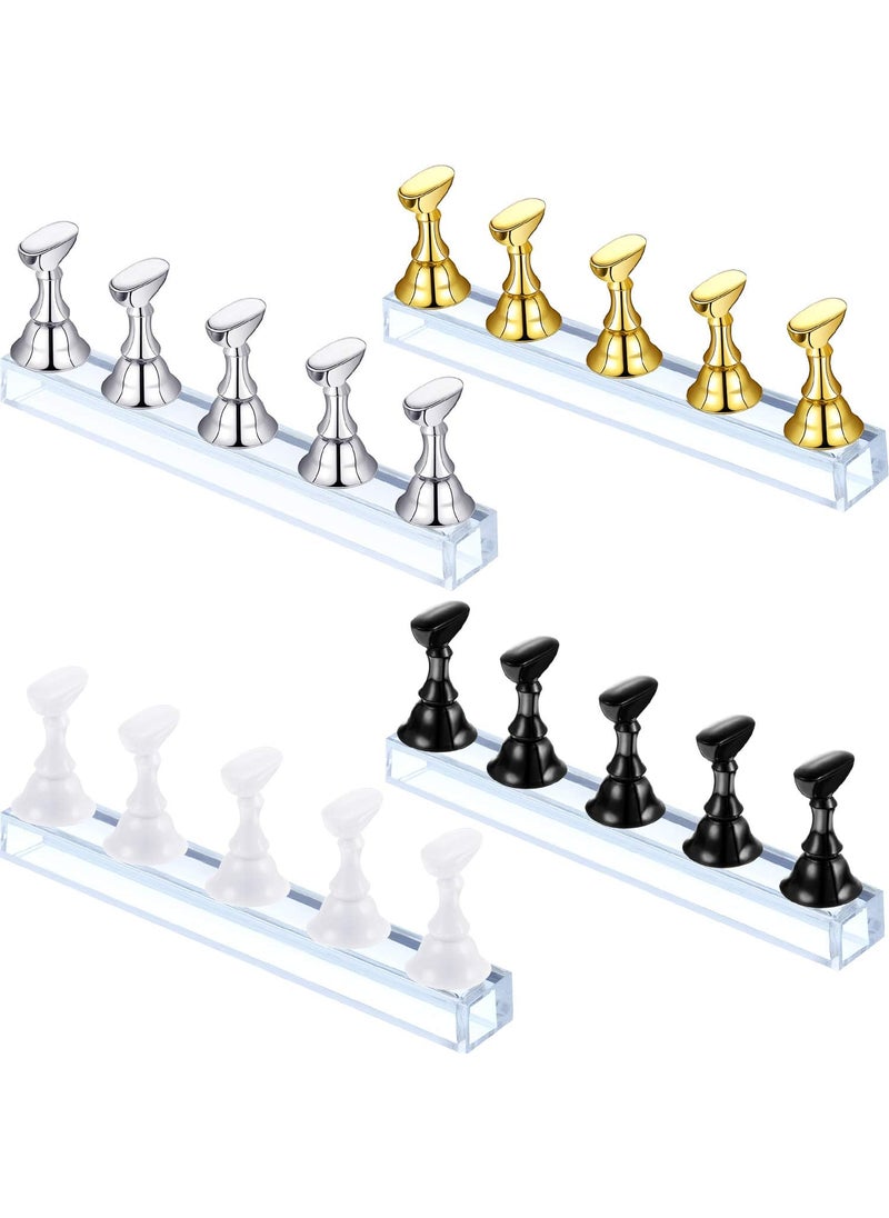 4-in-1 Acrylic Nail Display & Practice Stand - Magnetic Tip Holder in Gold, Silver, Black & White