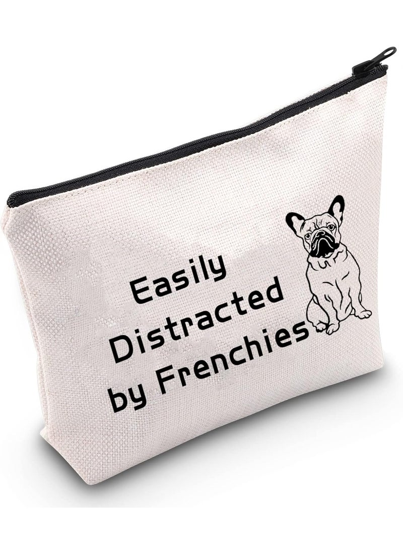 LEVLO Funny French Bulldog Dog Lovers Gifts Easily Distracted by Frenchies Makeup Bags Dog Lovers Bags (Easily Distracted by Frenchies)