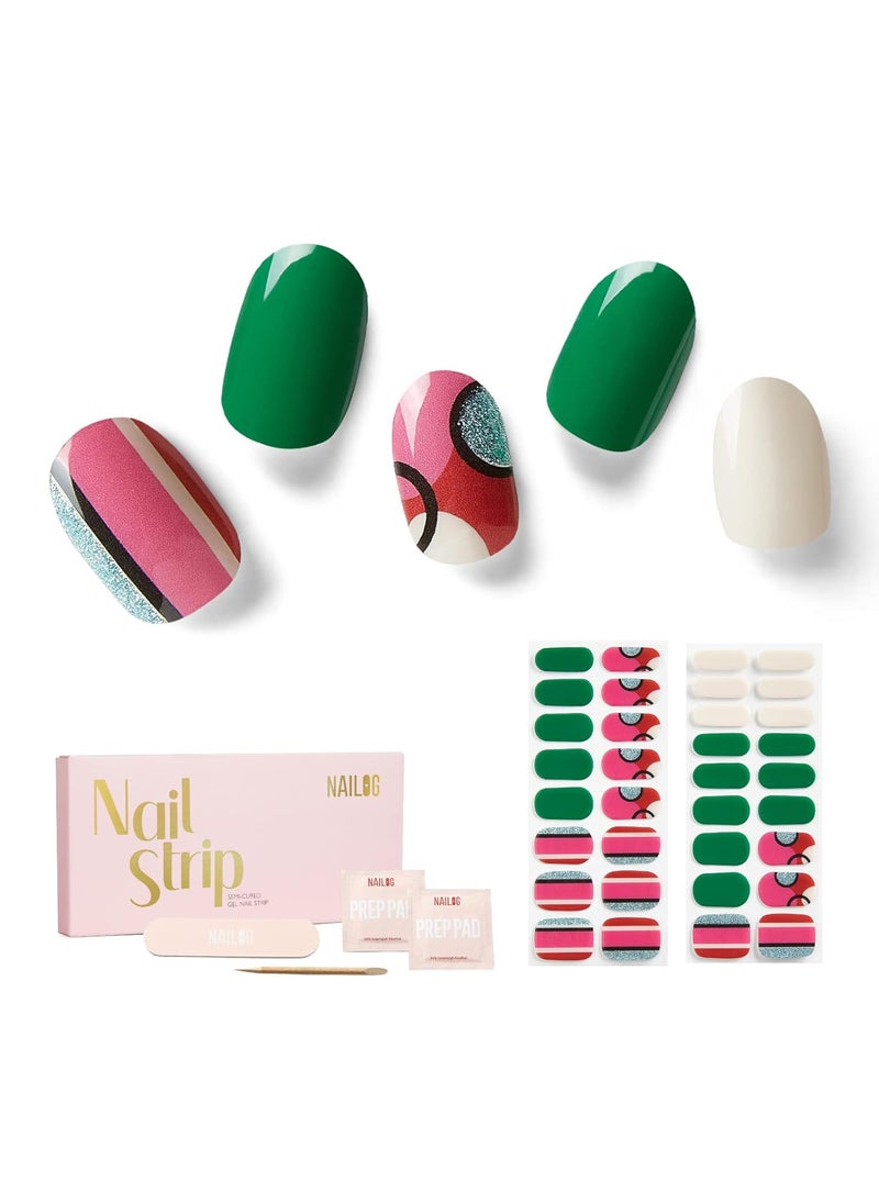 Nailog Semi Cured Gel Nail Strips 34 pcs| Long Lasting Nail Polish Sticker Wraps with Glossy Gel Finish, Rhapsody