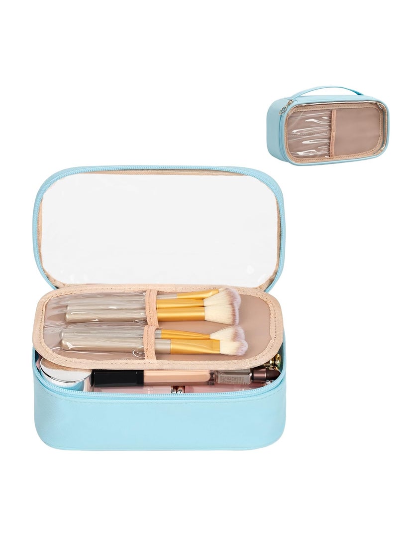 CHEAL Clear Makeup Bag, Portable Storage Organizer Cosmetic Travel Bag Cute Pouch For Women and Girls Cosmetics Bags with Divider Brush Compartment-Lake Blue b02_Lake Blue-Translucent