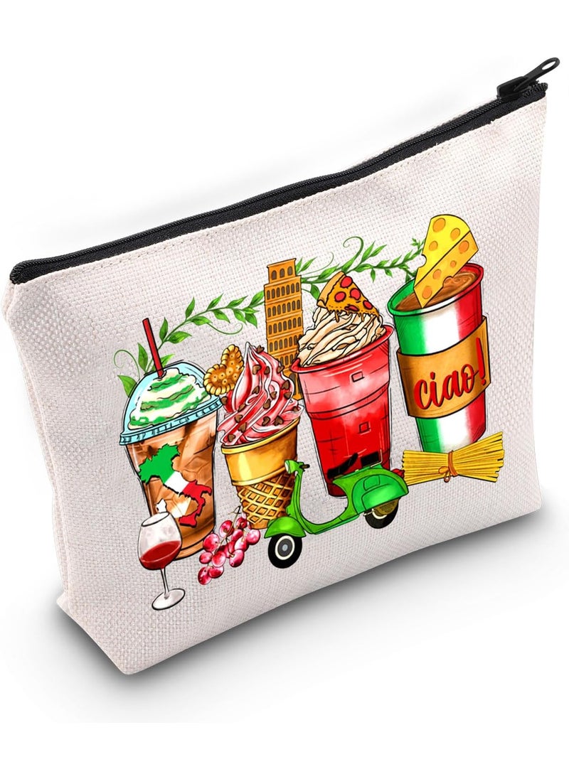 JXGZSO Ciao Bella Makeup Bag Italy Word Ciao Gift Milk Tea Cup Cosmetic Bag Italy Trip Gift Italian Hello Pouch Bag