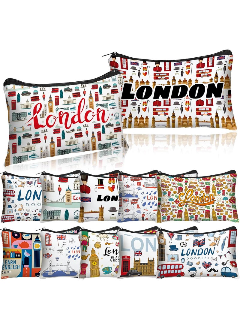 Reginary 12 Pack Cosmetic Bag Travel Souvenirs Gift Makeup Bag Lover Gifts Friendship Family Toiletry Storage for Women Vacation Traveller Trip(London)