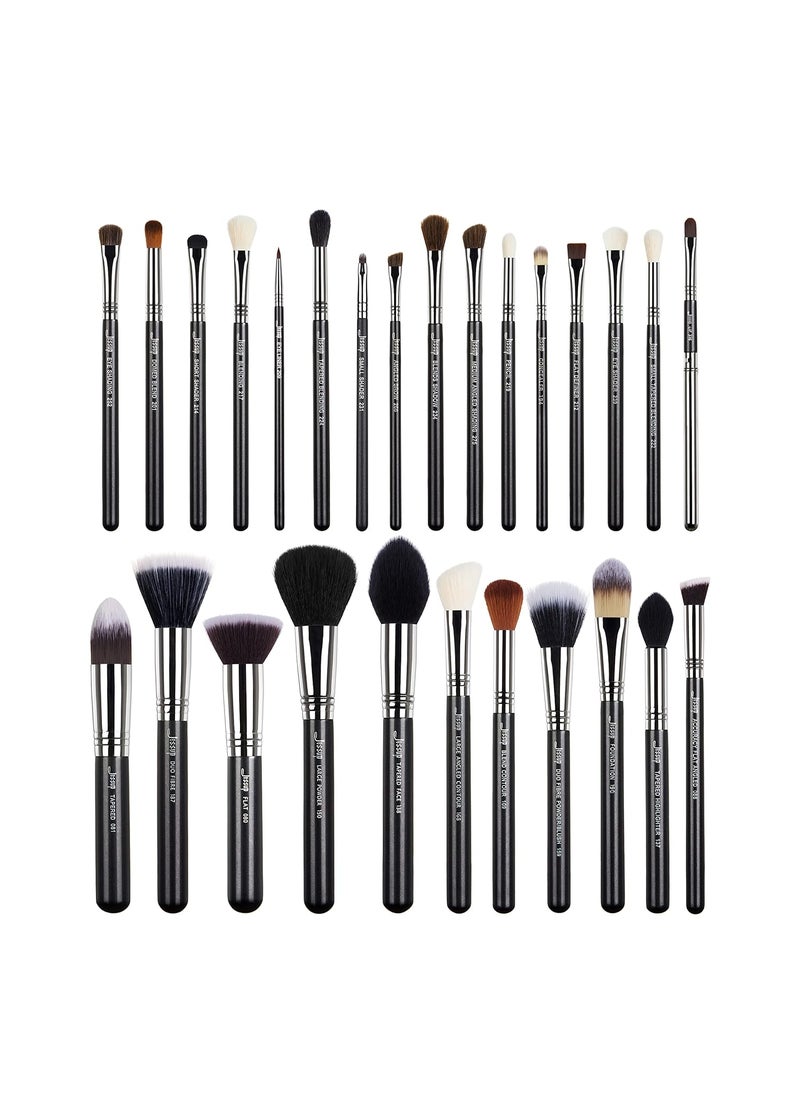 Jessup Makeup Brushes Set Professional 27 pcs Brush Makeup Premium Synthetic Foundation Contour Powder Blush Highlighter Eyeshadow Concealer Brow Face Make Up Brushes Tools Black/Silver T133