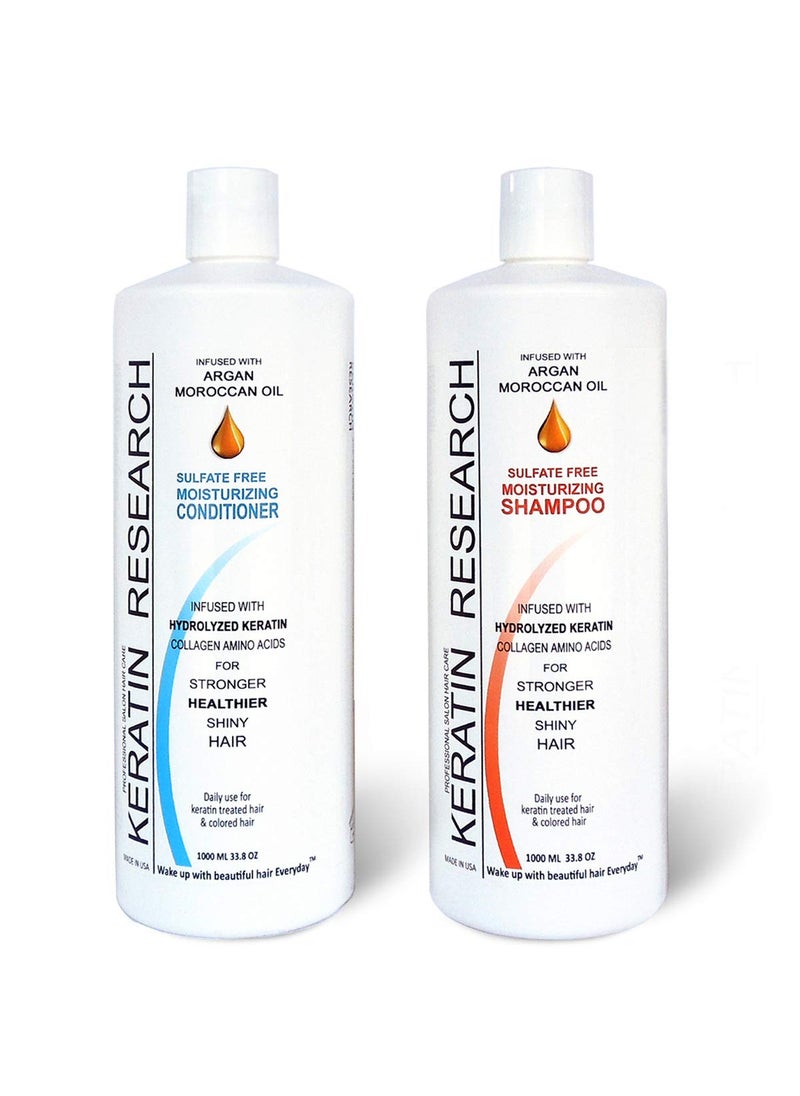 Sulfate Free Shampoo & Conditioner 2x 1000ml Bottles Value Set infused with Moroccan Argan Oil, By Keratin Research post treatment shampoo