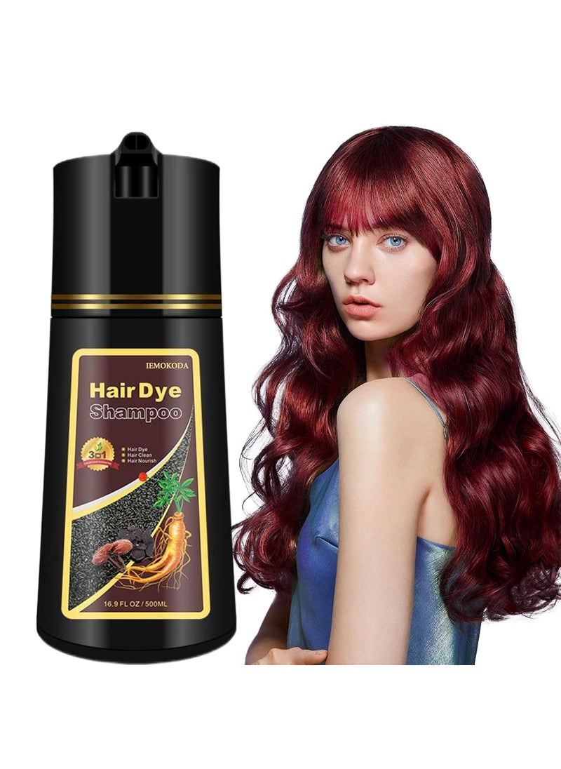 Fvquhvo Dark Red Wine Hair Dye Shampoo 3 in 1 for Gray Hair, Natural Hair Color Shampoo for Men & Women,Burgundy Hair Dye Shampoo, Red Hair Shampoo & Red Hair Dye, Champu Para Canas