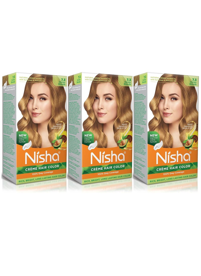 Nisha Creme Permanent Hair Color 100 percent Gray Coverage Hair Dye Easy to Apply Long Lasting Hair Colouring For Ultra Soft Deep Shine Conditioning With Natural Herbs Pack of 3 (Honey Blonde)