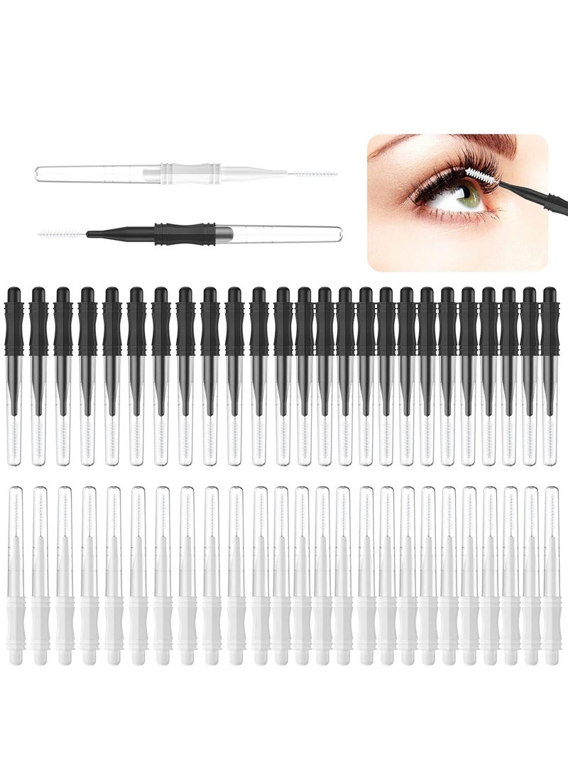 50 Pcs Micro Eyebrow Brush With Cap,Eyebrow Spoolie Brush Micro Eyebrow Lamination Brush 2 Size Multifunctional Micro Spooly Lash Mascara Brush Comb for Eyelash Lift Extensions Brow Clean(White,Black)