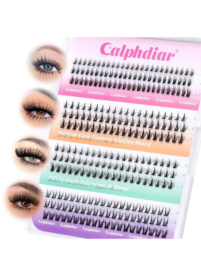 Bottom Lash Clusters DIY Eyelash Extensions 4 Styles Lower Lashes Wispy Bottom Individual Lashes 5-7mm Natural Thin Band Eyelash Clusters 195pcs for Bottom Lash Extension by calphdiar