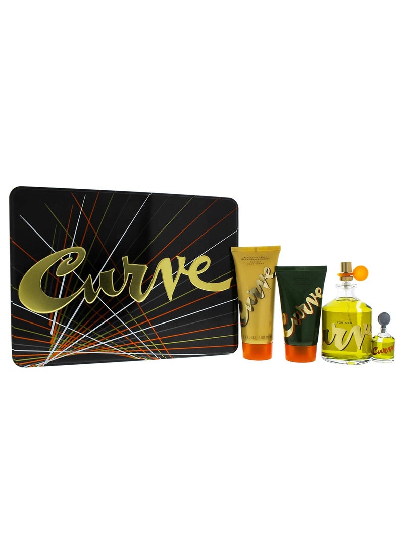 Liz Claiborne Curve 4 Pc. Gift Set (Cologne Spray + Mini + After Shave + Hair & Body Wash) for Men, 4.2 Fl Ounce