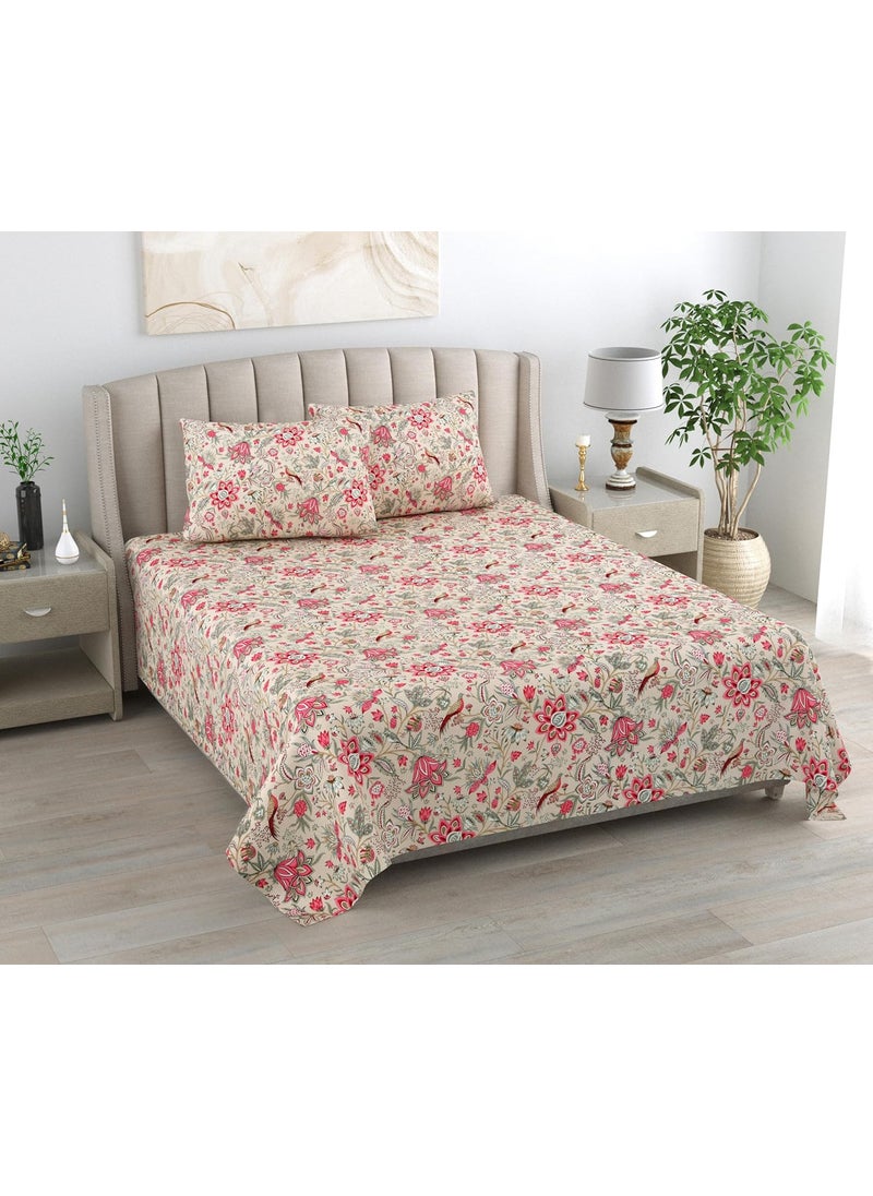 Bilberry Furnishing By Preeti Grover 100 Cotton Floral Printed King Size Bedsheet 108 x 108 Inches with 2 Matching Pillow Covers I 180 TC Cotton Double Bed King Size Bedsheet Red