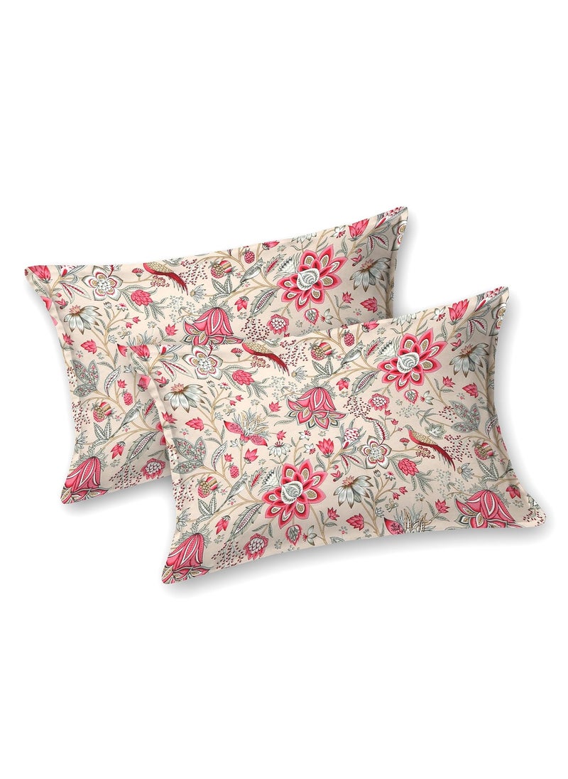 Bilberry Furnishing By Preeti Grover 100 Cotton Floral Printed King Size Bedsheet 108 x 108 Inches with 2 Matching Pillow Covers I 180 TC Cotton Double Bed King Size Bedsheet Red