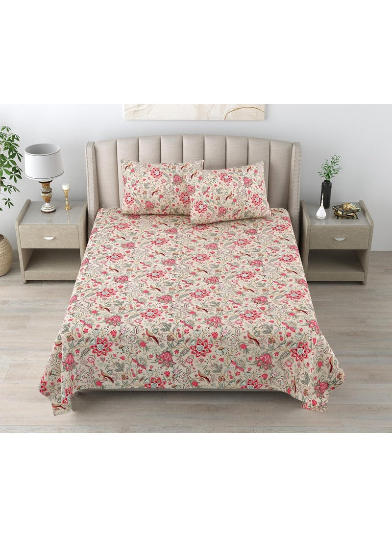 Bilberry Furnishing By Preeti Grover 100 Cotton Floral Printed King Size Bedsheet 108 x 108 Inches with 2 Matching Pillow Covers I 180 TC Cotton Double Bed King Size Bedsheet Red