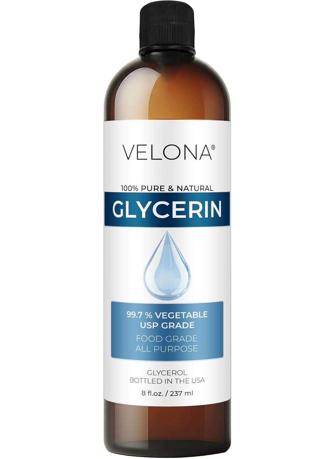 velona Glycerin Vegetable USP Grade 8 fl oz | 100% Pure and Natural Carrier Oil | Hair and Face Moisturizer for Dry Skin, Bubble Bath, Glycerin Soap, Soap Base, Sanitizers
