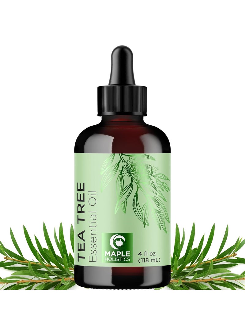 Pure Tea Tree Oil 4oz - Australian Tea Tree Essential Oil for Hair Nails and Skin- Aromatherapy Tea Tree Oil for Skin Dry Scalp Cleanser Nail Cleaner Plus Purifying Humidifier and Diffuser Oil