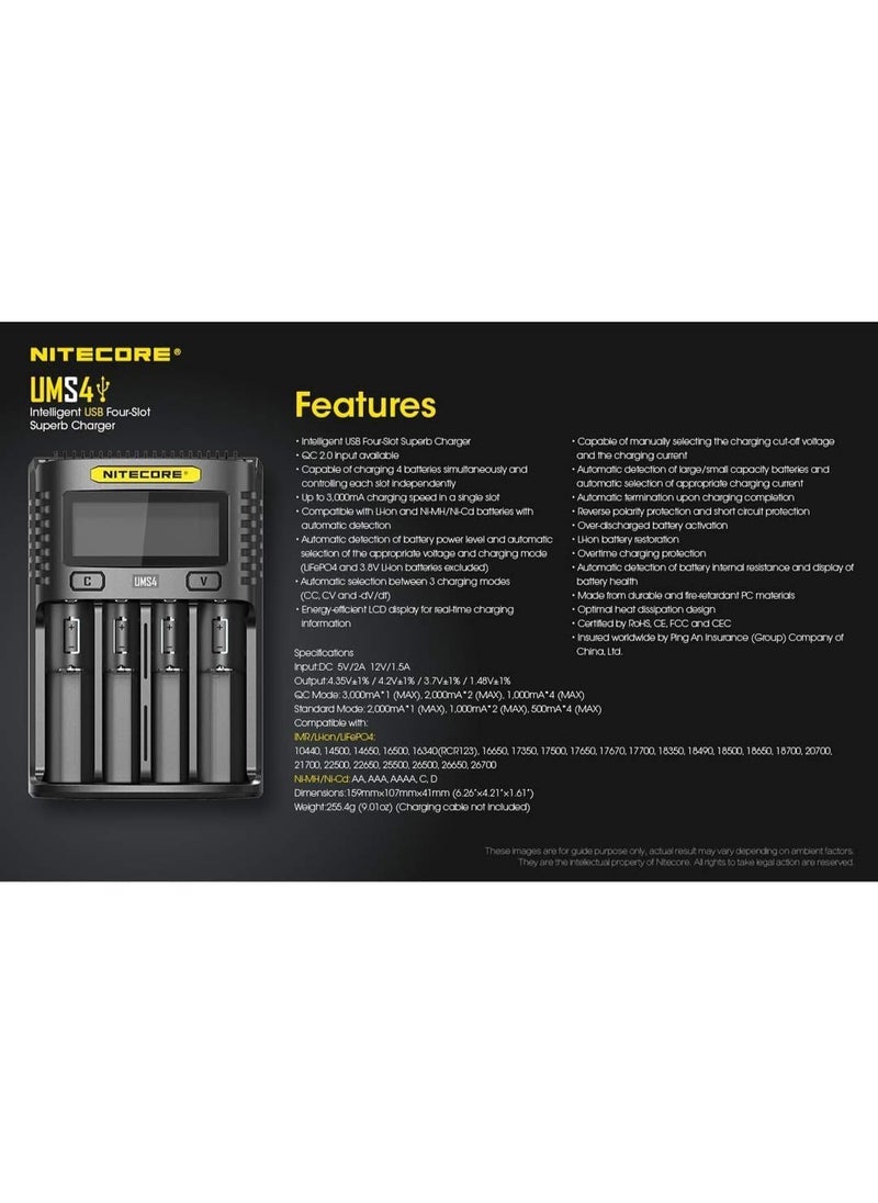 Nitecore UMS4 Universal Charger 3000mA USB Adult Unisex Black L 159 x W 107 x H 41