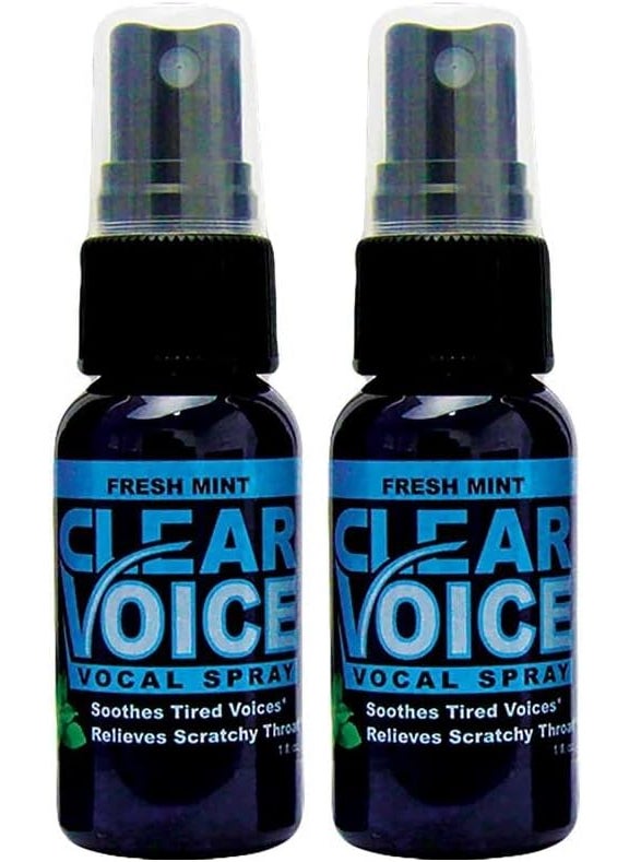 Clear Voice Oral Throat Spray Singing Ease Clarity Soothing Dampener Moisturizer Relief Vocal Eze Reducer Booster Treatment, Fresh Mint Flavor 1 Fl Oz - 2 Pack