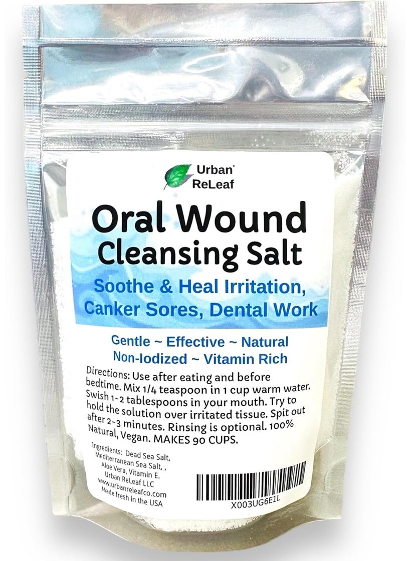 Urban ReLeaf Oral Wound Cleansing Salt 6 oz Bag! Makes 90 Cups of Solution. Soothe, Heal Irritation, Dental Work. 100% Natural, Braces, Mouth, Gum, Canker Sores, Dentures. Made in USA Fresh!