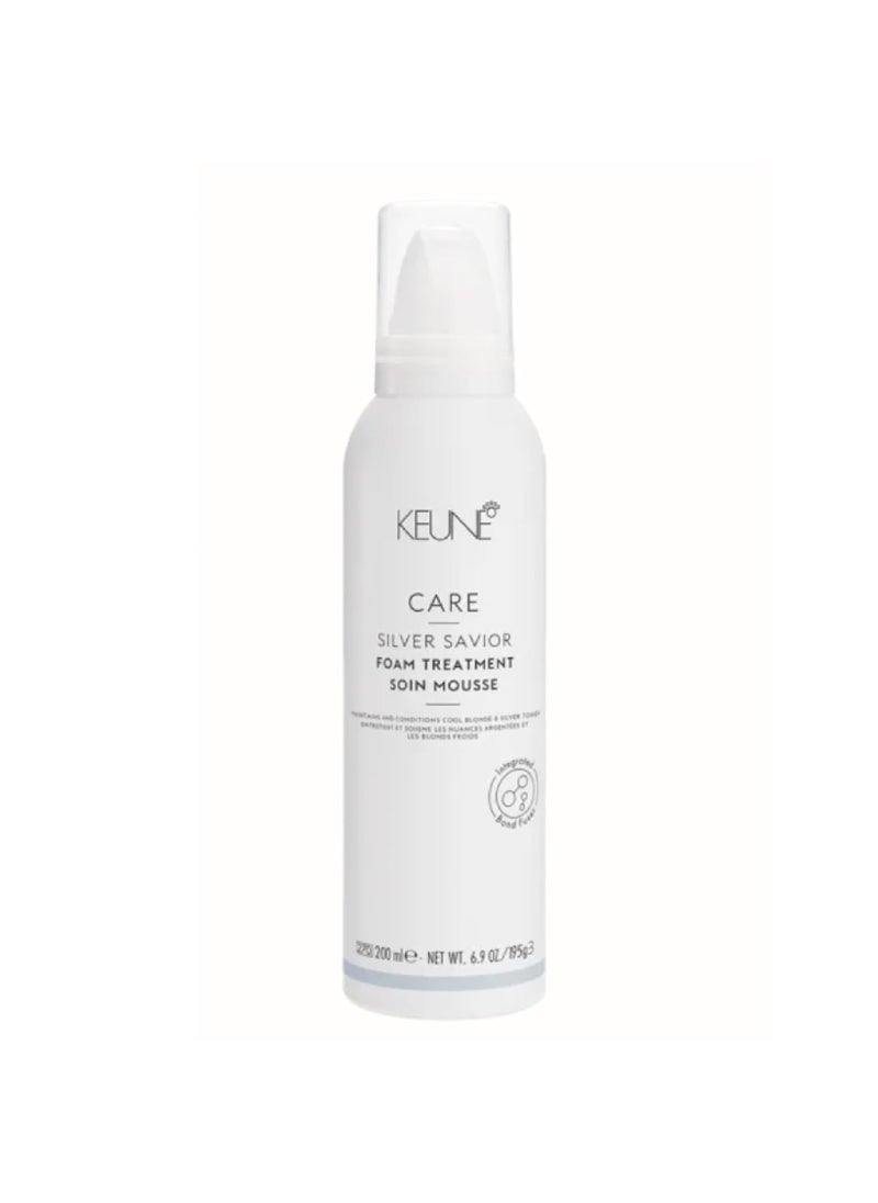 Keune Care Silver Savior Foam Treatment, Toning & Moisturizing Leave-In Mousse for Blonde & Grey Hair, 6.9 Fl Oz
