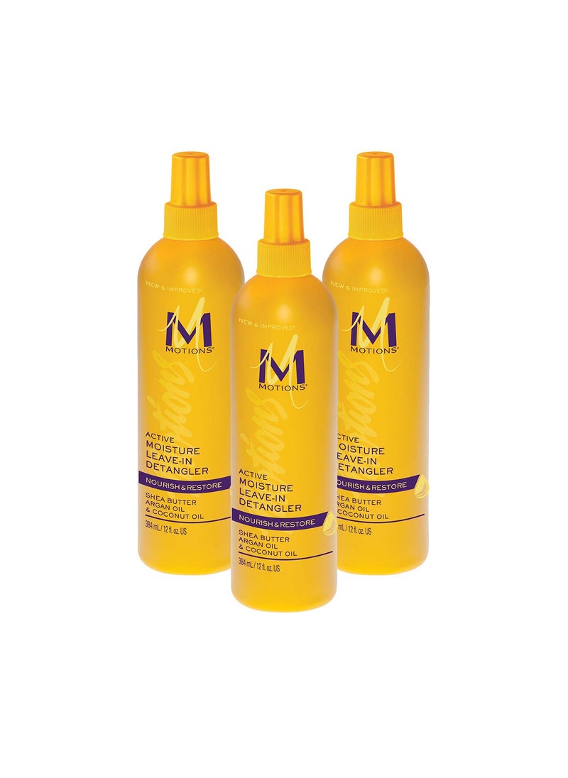Motions Active Moisture Leave-In Detangler, Nourish & Restore, With Shea Butter, Argan Oil & Coconut Oil, 12 Ounce (3 Pack)
