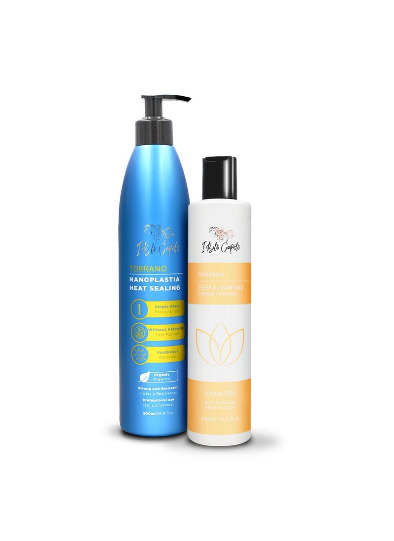 Torrano Keratin Hair Treatment Straightening in 1 Step, Formaldehyde Free-Nanoplastia Para Alisar Cabello 16.9Fl.oz (500ml) + Deep Cleansing Shampoo 10.1 fl.oz (300ml)