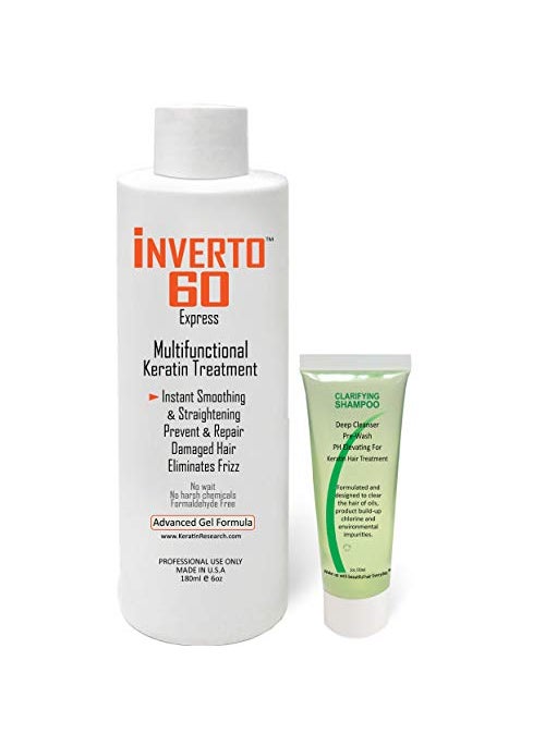 INVERTO 60 Advanced Gel Complex Brazilian Keratin Hair Blowout Treatment Formaldehyde Free Straightening Smoothing and Repairing Damaged Hair Keratin Research (Long hair-180ml)
