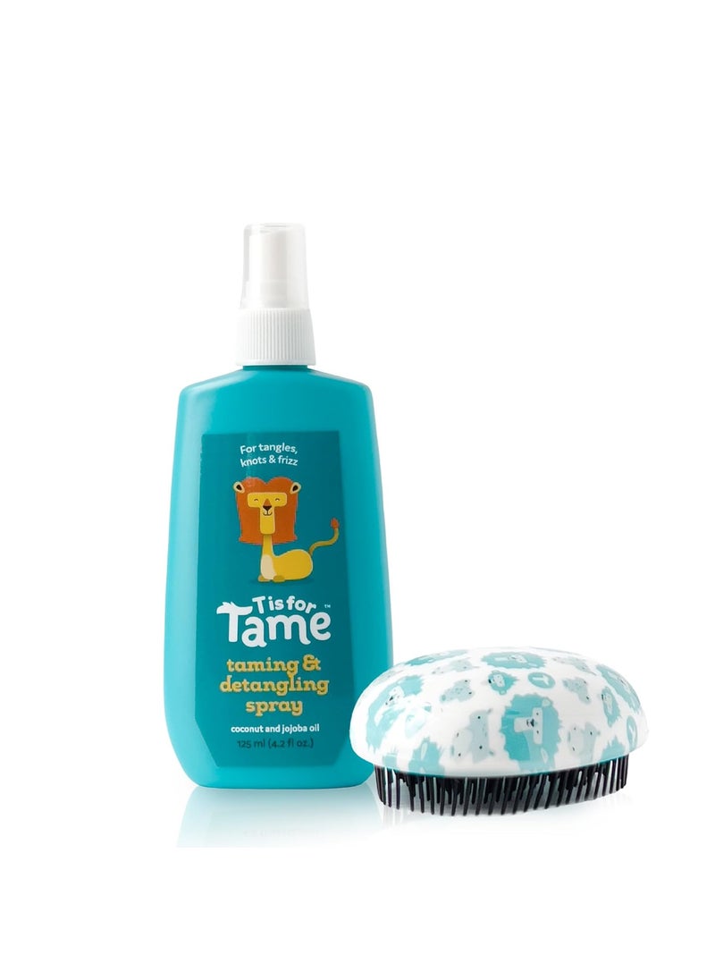 T is for Tame Kids Hair Detangling Spray & Detangler Brush - Ideal Toddler Hairbrush, Smoothing Spray for Frizz Control, Flyaway - Detangling Brush for Curly, Thick, Fine Hair