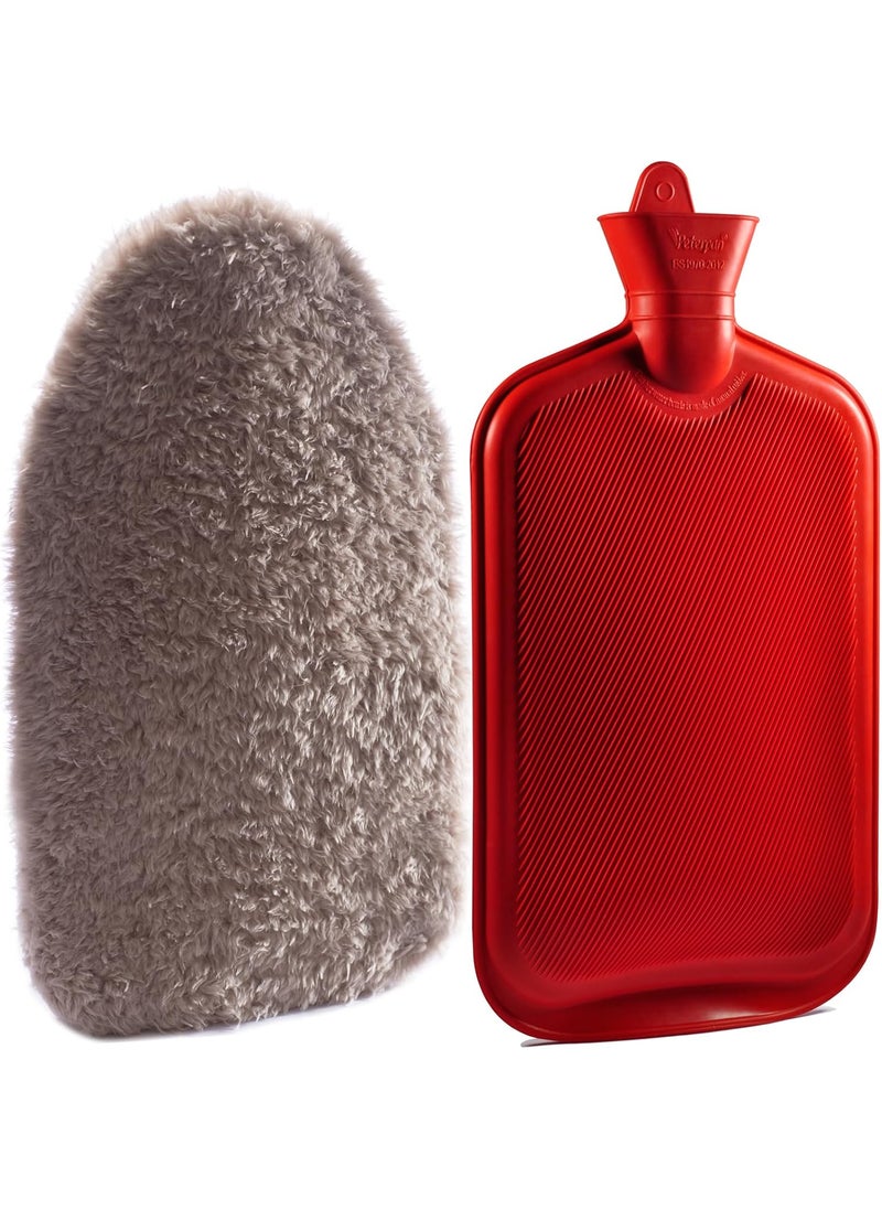 Peterpan Teddy Hot Water Bottle with Lanyard, Size: XXX-Large, Hot Water Bag for Pain Relief, BPA & Phthalates Free,100 Fl Oz Capacity, Taupe