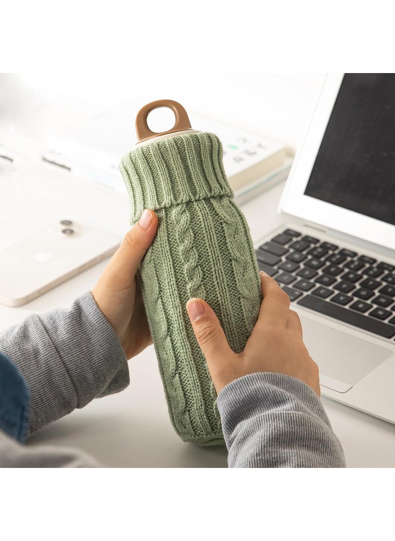 SHIMOYAMA 20 Fl Oz Hot Water Bottle with Knitted Cover for Hot and Cold Compress, Hand Feet Warmer (Green)