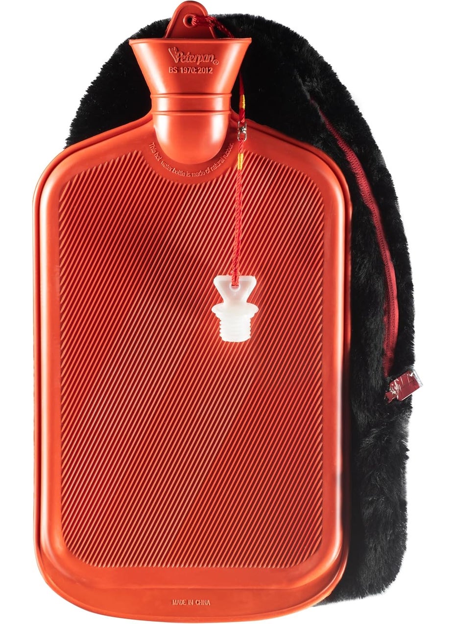 Peterpan Rubber Hot Water Bottle with Cover, Size: XXX-Large, Hot Water Bottles for Pain Relief, BPA & PVC Free, 100 Fl Oz Capacity, Original, Red Zipper