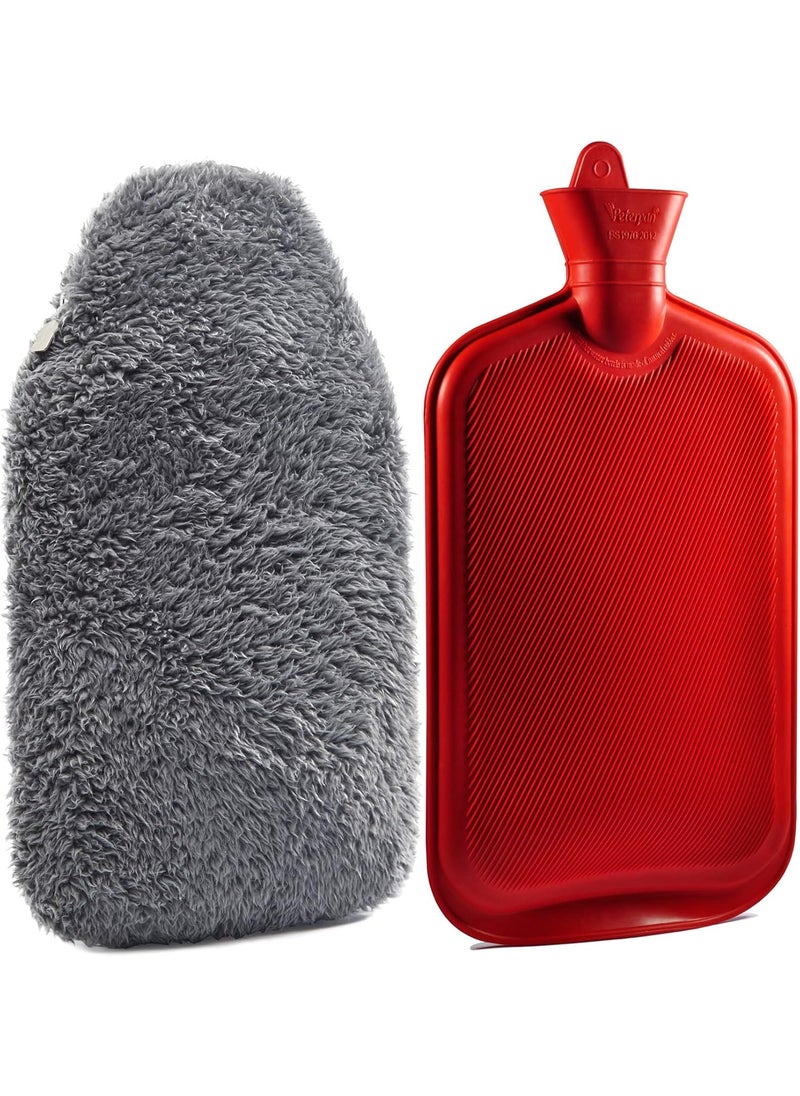 Peterpan Teddy Charcoal Rubber Hot Water Bottle Cover, Size: XXX-Large, Hot Water Bag for Pain Relief, BPA & Phthalates Free,100 Fl Oz Capacity, Gray