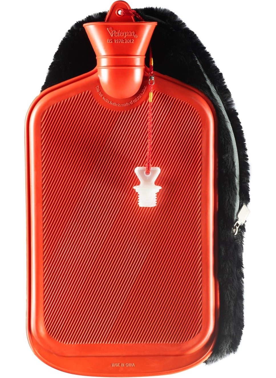 Peterpan Oversized Rubber Hot Water Bottle with Soft Fur Cover, 100 Fl Oz (3 Liters), BPA & Phthalates Free, Pain Relief Hot Water Bag, Grey Zipper