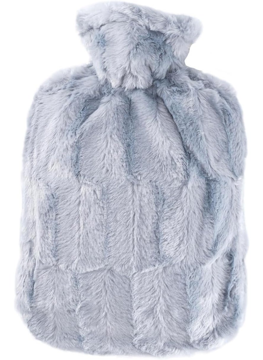 Hot Water Bottle with Cover (1,8L Faux Fur, Grey), Made in Germany, Non-Toxic Certified, Soothing Warmth, Helps Relief Muscle Aches & Pain, Menstrual Cramps