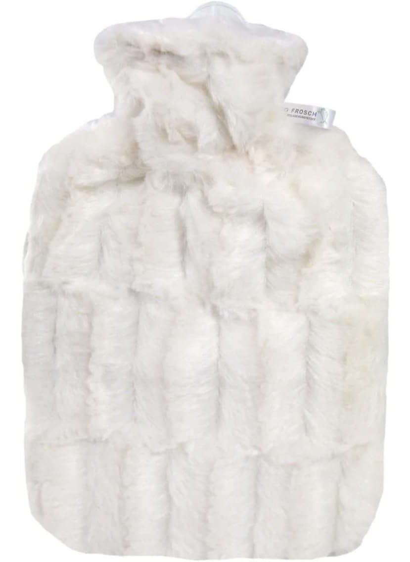 Hot Water Bottle with Cover (1,8L Faux Fur, Cream), Made in Germany, Non-Toxic Certified, Soothing Warmth, Helps Relief Muscle Aches & Pain, Menstrual Cramps