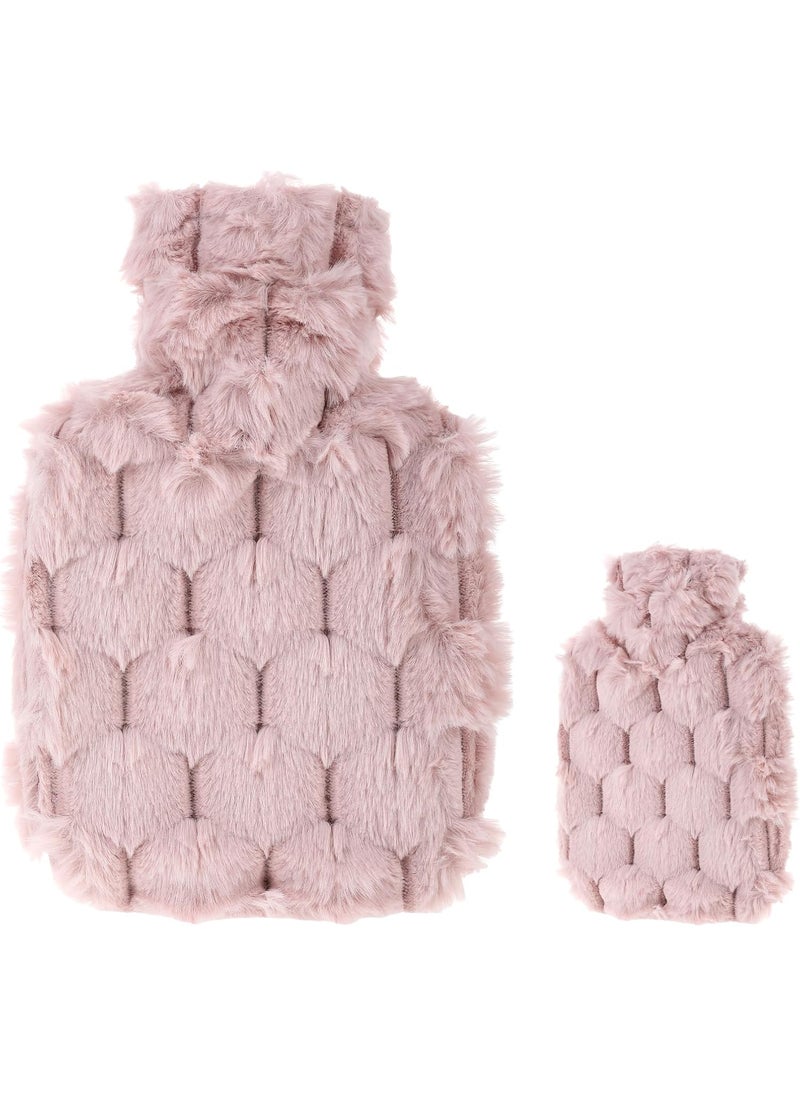 Hot Water Bottle, 500ml Small Hot Water Bottle with Cover, Warm Water Bag with Luxury Cosy Faux Fur Cover 2-in-1 Water Bag for Cold & Hot Compress Mini Hot-Water Bag for Women Seniors (Pink)