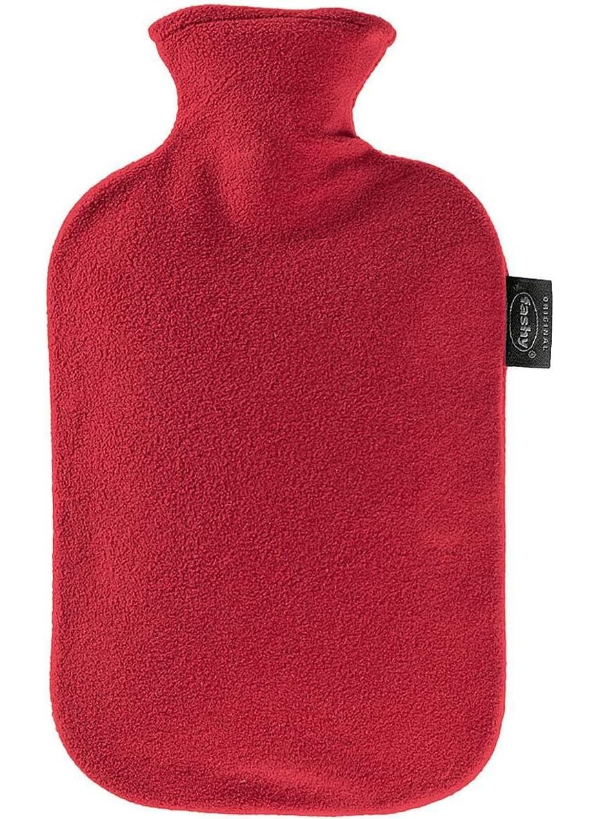 Fashy Hot Water Bottle with Fleece Cover Cranberry - Made in Germany