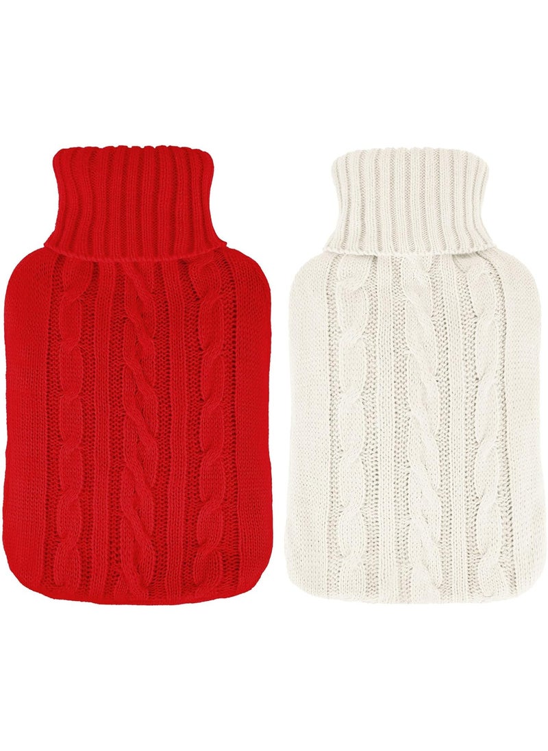 2 Pieces Hot Water Bottle Cover Soft Cover Only Knitted Hot Water Bottle Sweater for Winter Compress and Cold Therapy, Menstrual Cramps, Neck, Shoulder Pain Relief(Red,White)