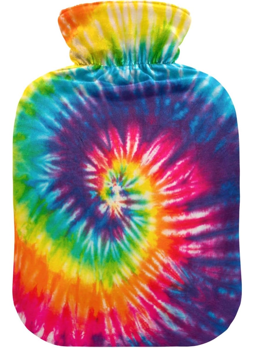 Rainbow Tie Dye Hot Water Bottle Premium Rubber Winter Hot Water Bags with Soft Velvet Cover 2 Liter