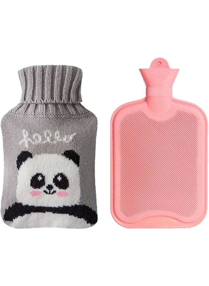 Drizzle Classic Rubber Hot Water Bottle - 2L Pink with Cute Panda Knitting Set - Suitable for Pain Relief Headaches Cramps and Winter Warmth
