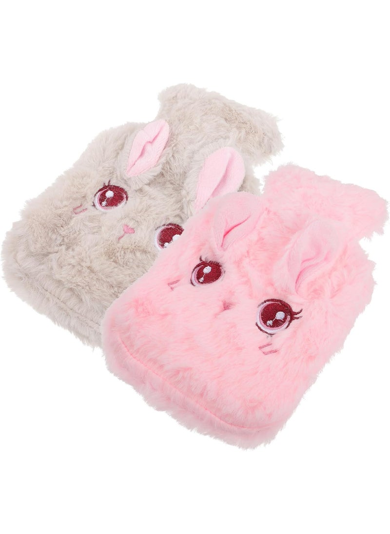 Healvian 2pcs Plush Hot Water Bottle,Stuffed Bunny Rabbit Hand Warmer Bags,Hot Water Bag for Hot and Cold Compress,Hand Warmer Thermal Water Bottle for Menstrual Cramps,Hand Feet Warmer