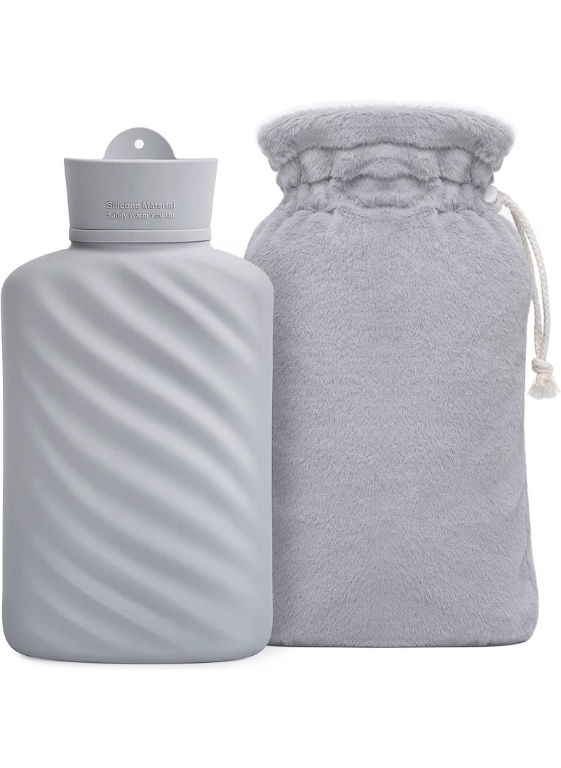 Microwaveable Hot Water Bottle with Cover(1 Liter), MEETRUE Innovative BPA-Free Silicone Hot Water Bottle Hot Water Bag for Pain Relief, Hot & Cold Therapies-Winter Gift for Women Children Elderly