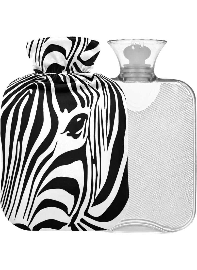 Naanle Hot Water Bottle with Cover African Zebra Transparent Warm Water Bottle Hot Water Bag for Bed Hand Feet Warmer Pain Relief Hot and Cold Therapy Capacity 1.5L Medium