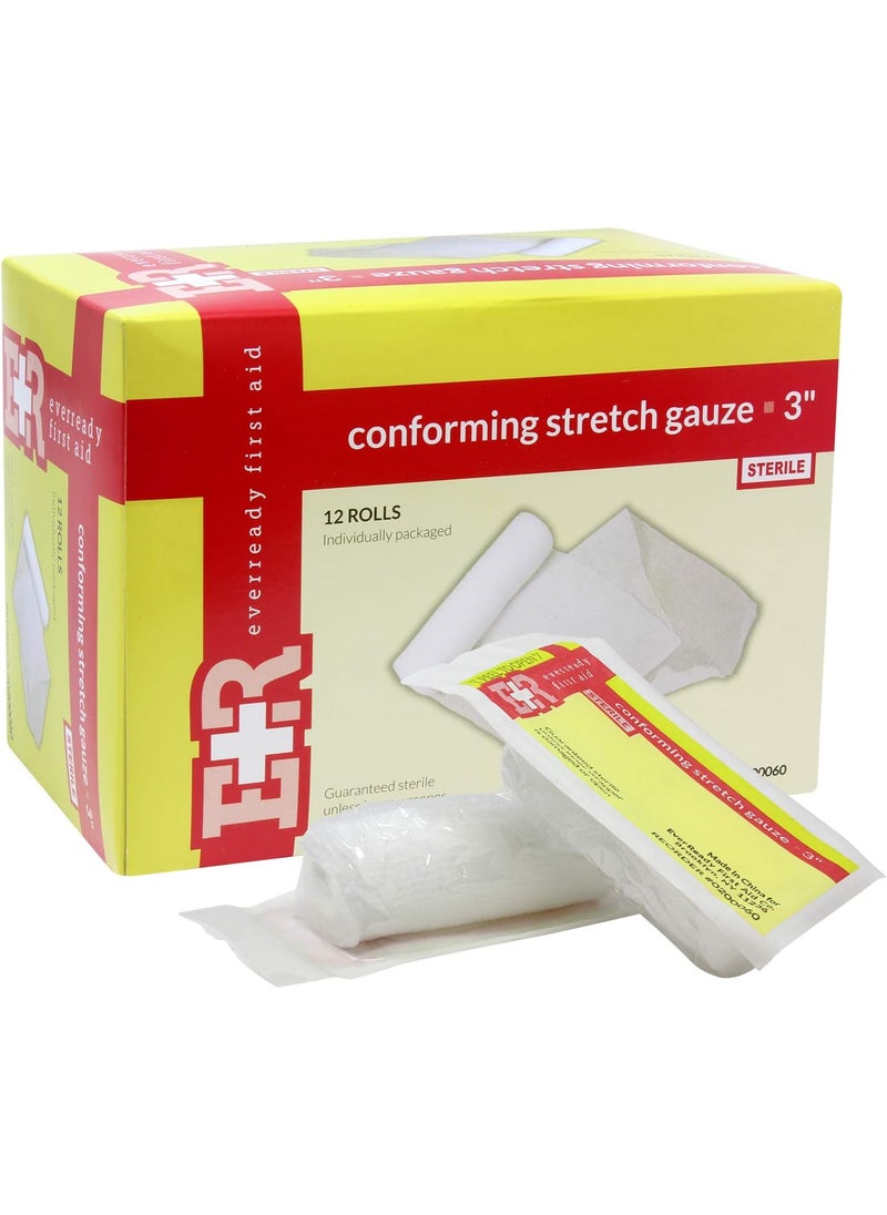 Ever Ready First Aid Sterile Conforming Gauze Roll Bandage - Box of 12-3 inch