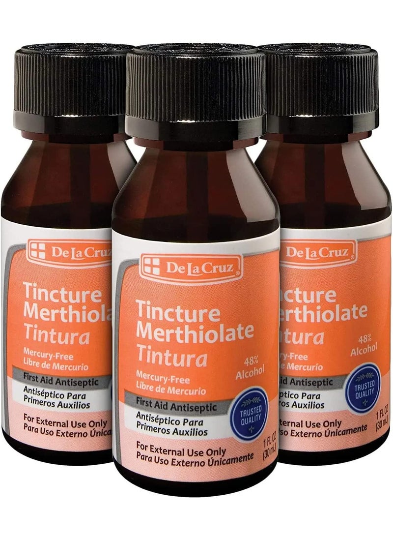 De La Cruz Merthiolate Tincture Antiseptic - First Aid for Minor Cuts, Scrapes and Burns - Mercury-Free Formula Safe for The Entire Family (3 Bottles)