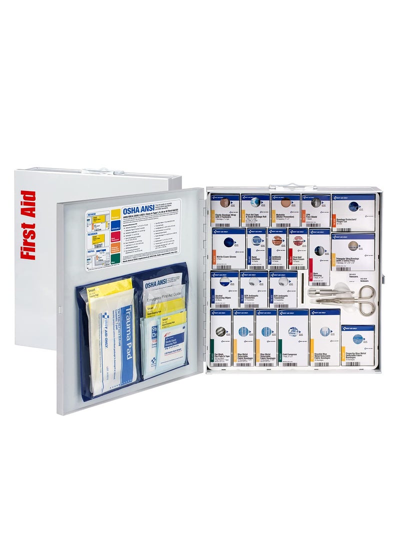 First Aid Only 746005 Ansi 2015 Compliant Large Metal Smartcompliance Food Service First Aid Cabinet, With Medications