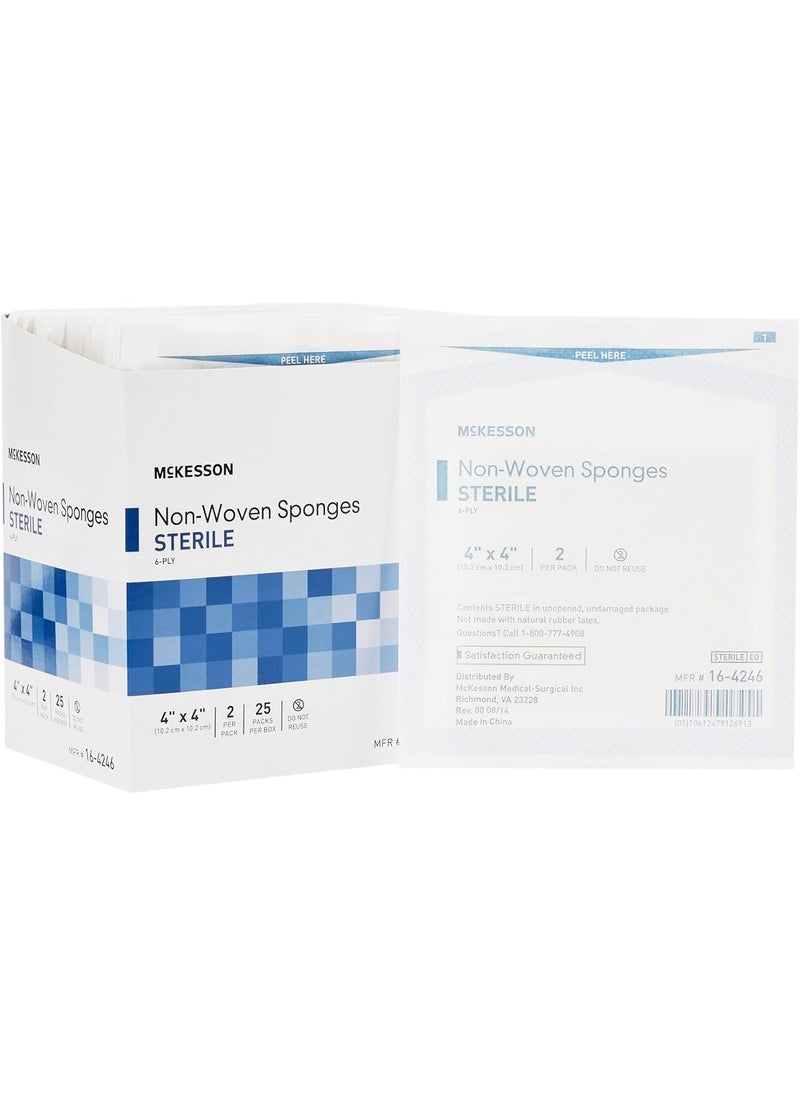 McKesson Non-Woven Sponges, Sterile, 6-Ply, Polyester/Rayon, 4 in x 4 in, 2 per Pack, 300 Packs, 600 Total