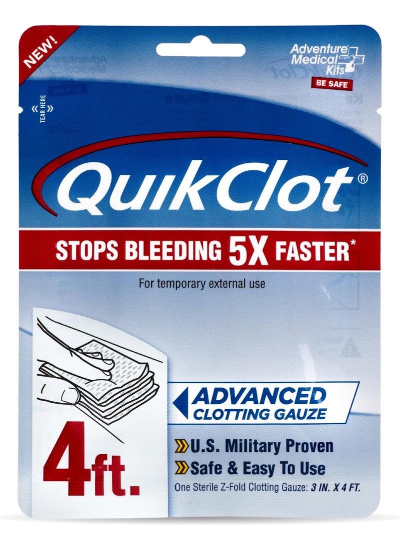 Adventure Medical Kits QuikClot Gauze - Gauze for Emergency Survival Kit, Doomsday Prepping Supplies & More - Stops Bleeding Fast with Kaolin - Flexible Hemostatic Medical Gauze - 3